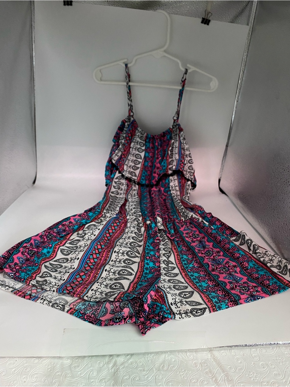 Epic Threads Pink, Teal & White Printed Girls One-Piece Romper